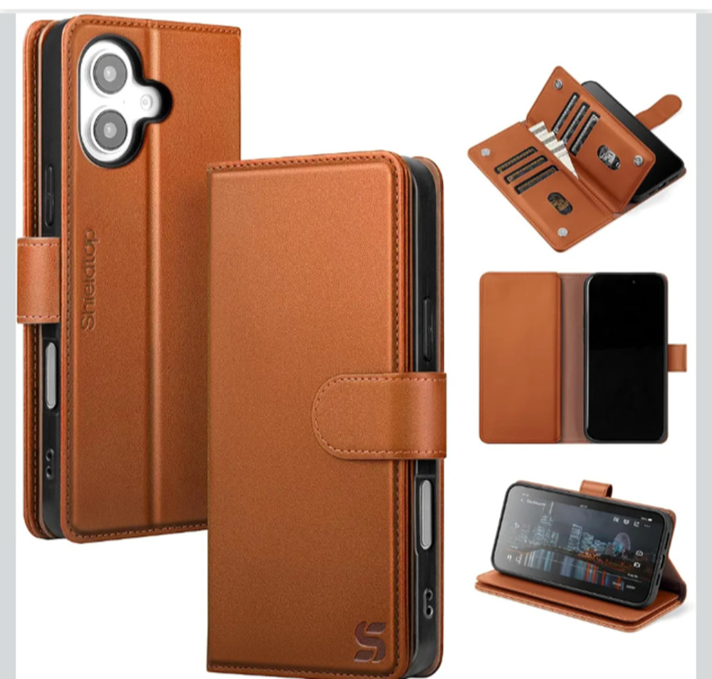Shieldtop for iPhone 17 Wallet Case with Card Holder Brown